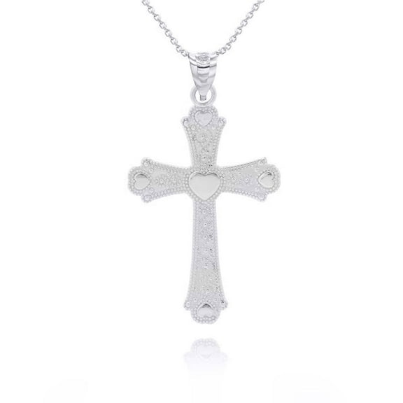 Silver Beaded Filigree Heart Cross Pendant Necklace (Pendant with 18" chain)