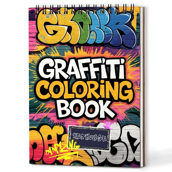 NETHOUSE Graffiti Spiral Coloring Book for Adults Relaxation & Stress Relief, A5 Wooden Cover, 30 Coloring Pages of Bold Street Art Designs, City Lettering, Creative Murals and Edgy Graffiti Patterns
