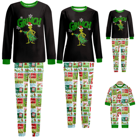 

Family Matching Christmas Pajamas Set Merry Christmas Monster Mosaic Pattern Printed Sizes for Adult-Kids-Baby-Pet 2-Piece Top and Pants Bodysuits Unisex Pajamas Set