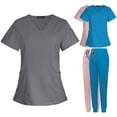 thumbnail image 2 of Traje quirúrgico con escote en V dividido, ropa de hospital para mujeres, ropa de cepillado de manos, ropa de trabajo de enfermera de manga corta elástica con estampado, 2 of 6