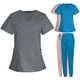 thumbnail image 2 of Traje quirúrgico con escote en V dividido, ropa de hospital para mujeres, ropa de cepillado de manos, ropa de trabajo de enfermera de manga corta elástica con estampado, 2 of 6