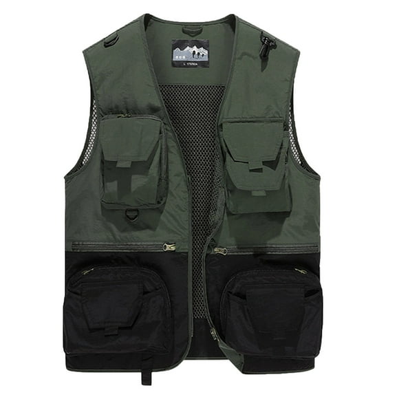 Pisexur Jackets for Men Work Clothes Jacket Solid Color Stand Collar Multiple Pockets Outdoor Sports Photography Coat Army Green,4XL