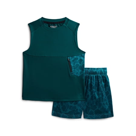 Athletic Works Boys Sleeveless Tank Top and Shorts Set, 2-Piece, Sizes 4-18