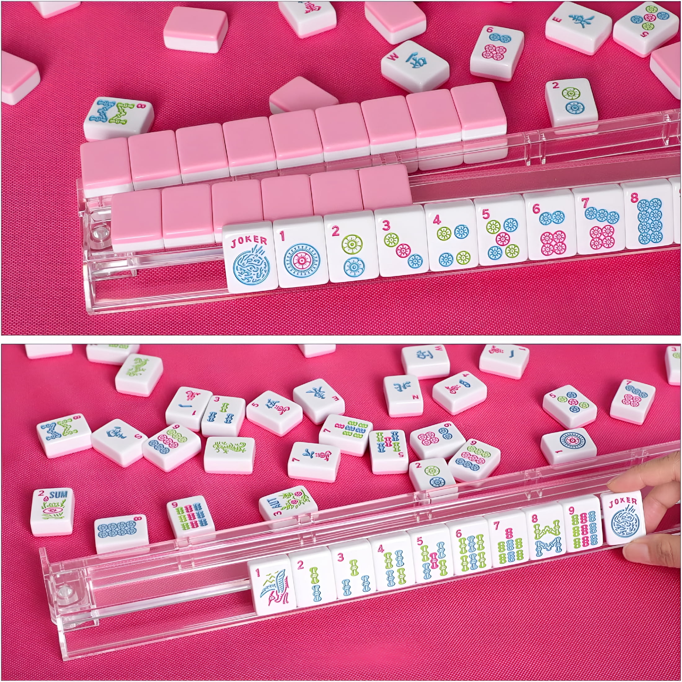 CYFW 1.2” American Mahjong Tile Set, 166 Mahjong Game Set with Pink Color (Tiles Only, No Racks and Other Accessories)