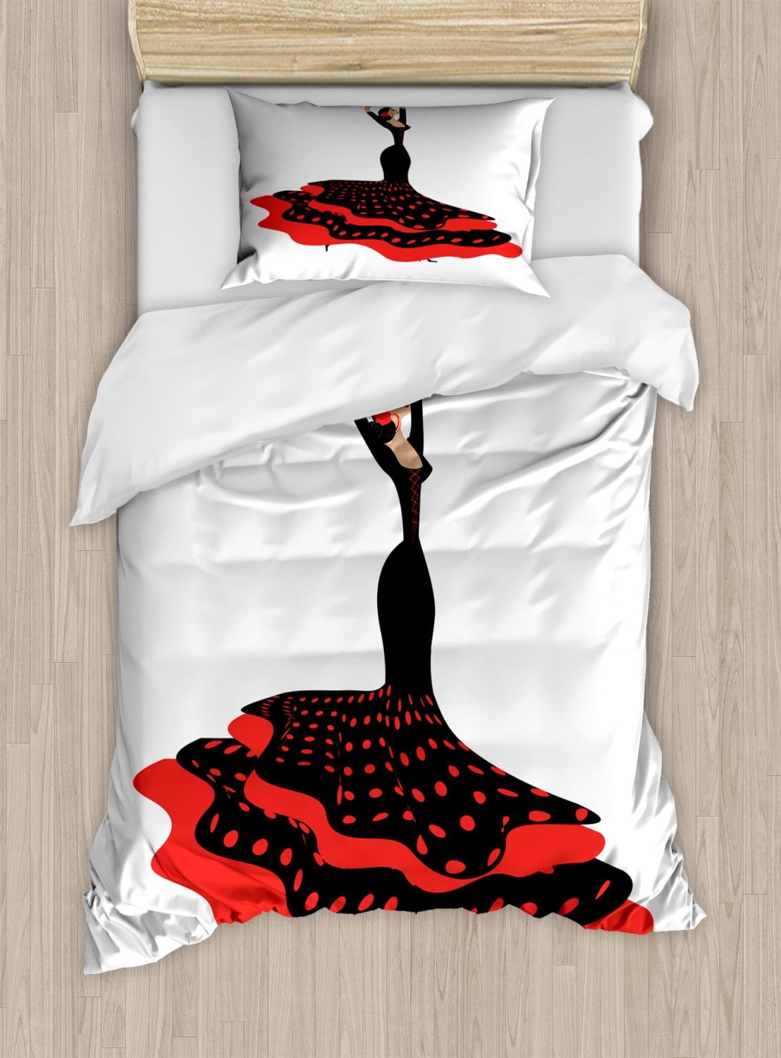 Spanish Duvet Cover Set Twin Size, Sexy Spanish Flamenco Lady in