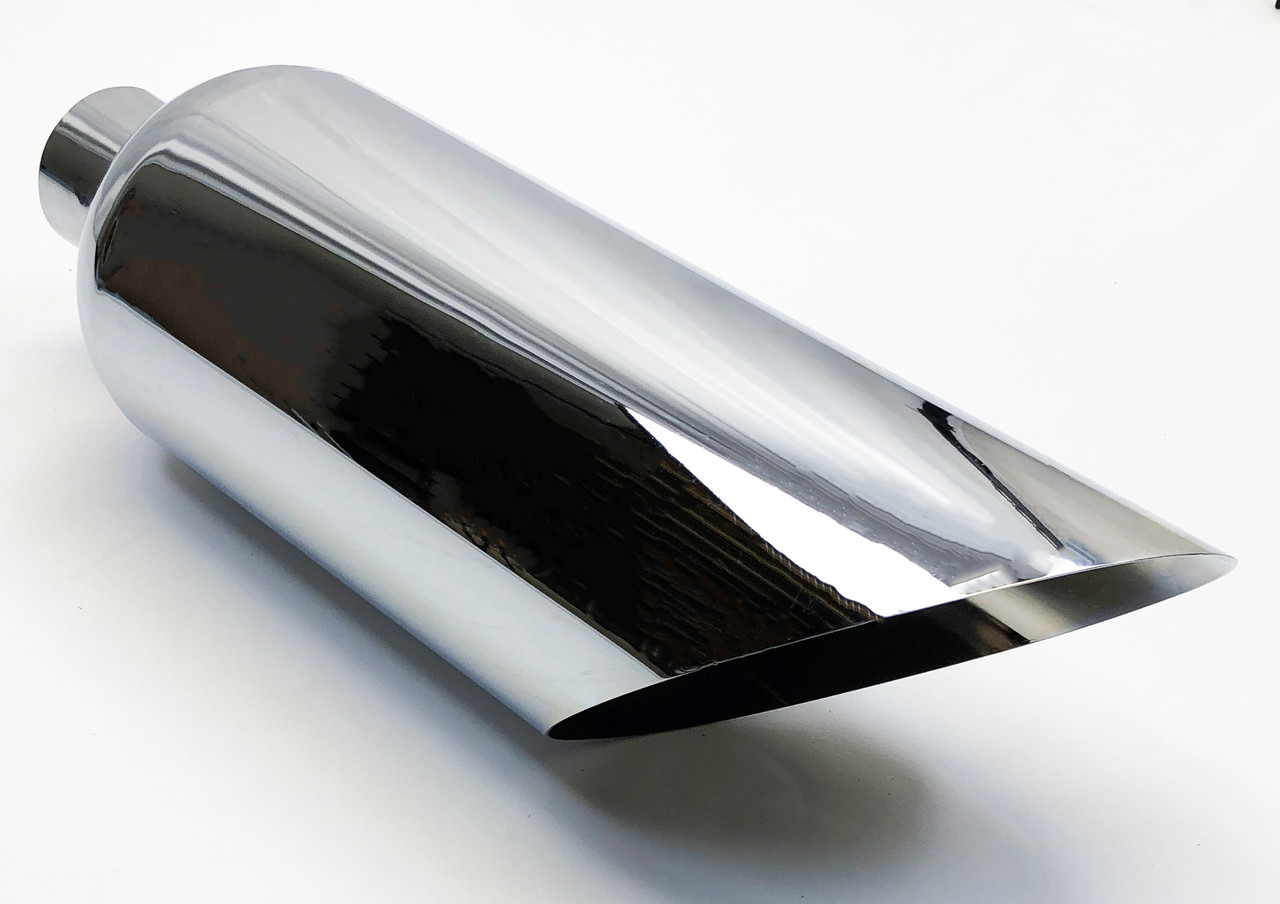 Exhaust Tip 6.00" Outlet 2.50" Inlet 18.00" Long Slant 304 Stainless Chrome Plated WCHRSS60018-250-S Wesdon Exhaust Tip