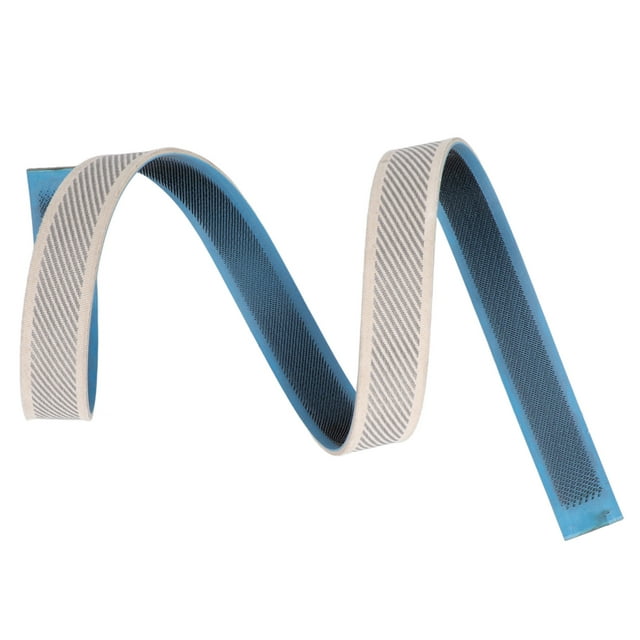 Estink Gripper Strips Tufting Frame Supplies, featuring a stainless steel needle and faux leather strap, measuring approximately 107cm in length and 3.2cm in width. The strip is shown in a coiled position with a blue backing and textured gripping surface, designed for securing fabric tightly on tufting frames. Suitable for household use and customizable to fit various frame sizes.