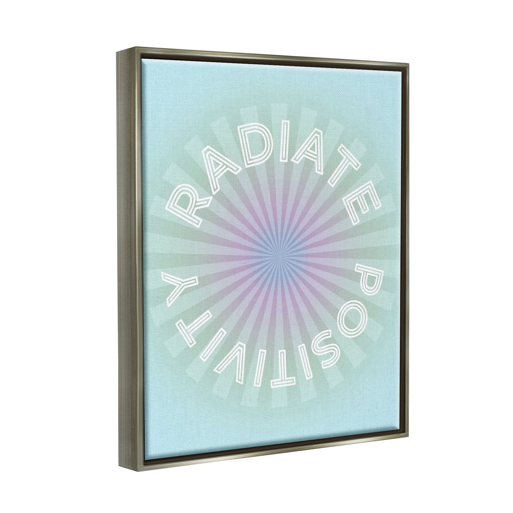 Stupell Industries Radiate Positivity Blue Geometric Religious Painting Gray Floater Framed Art Print Wall Art