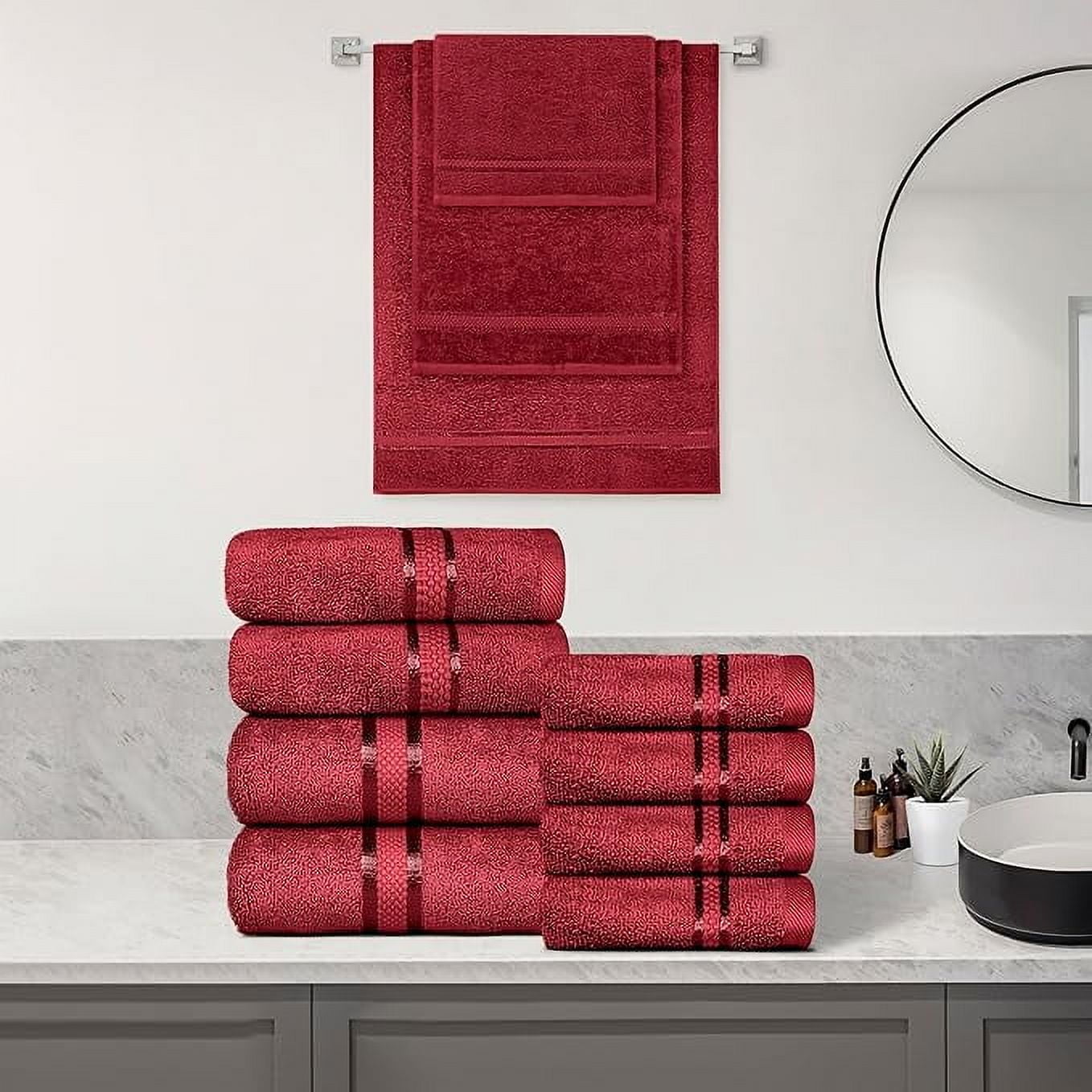 Dewall Maisons Burgundy 18-Piece Plush Cotton Towel Set, Ultra-Absorbent & Soft- Perfect for Modern Bathrooms - Includes 4 Bath Towels, 6 Hand Towels, 8 Washcloths – for Body, Face & Hands