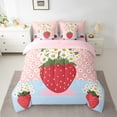 thumbnail image 2 of Manfei Red Strawberry 7-Piece Twin Bedding Sets,Floral Daisy Bedding Comforter Set,Cartoon Flower Breathable Sheet Sets,Microfiber Kawaii Room Decorative,Reversible, 2 of 7