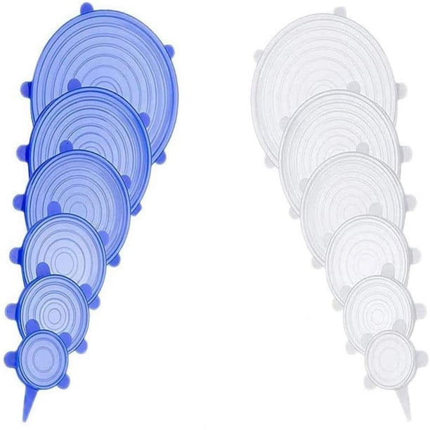 Juego de 12 tapas elásticas de silicona, 6 tamaños, cubiertas reutilizables para almacenamiento de alimentos, cubiertas de silicona para cuencos, flexibles para adaptarse a todas las formas de contene