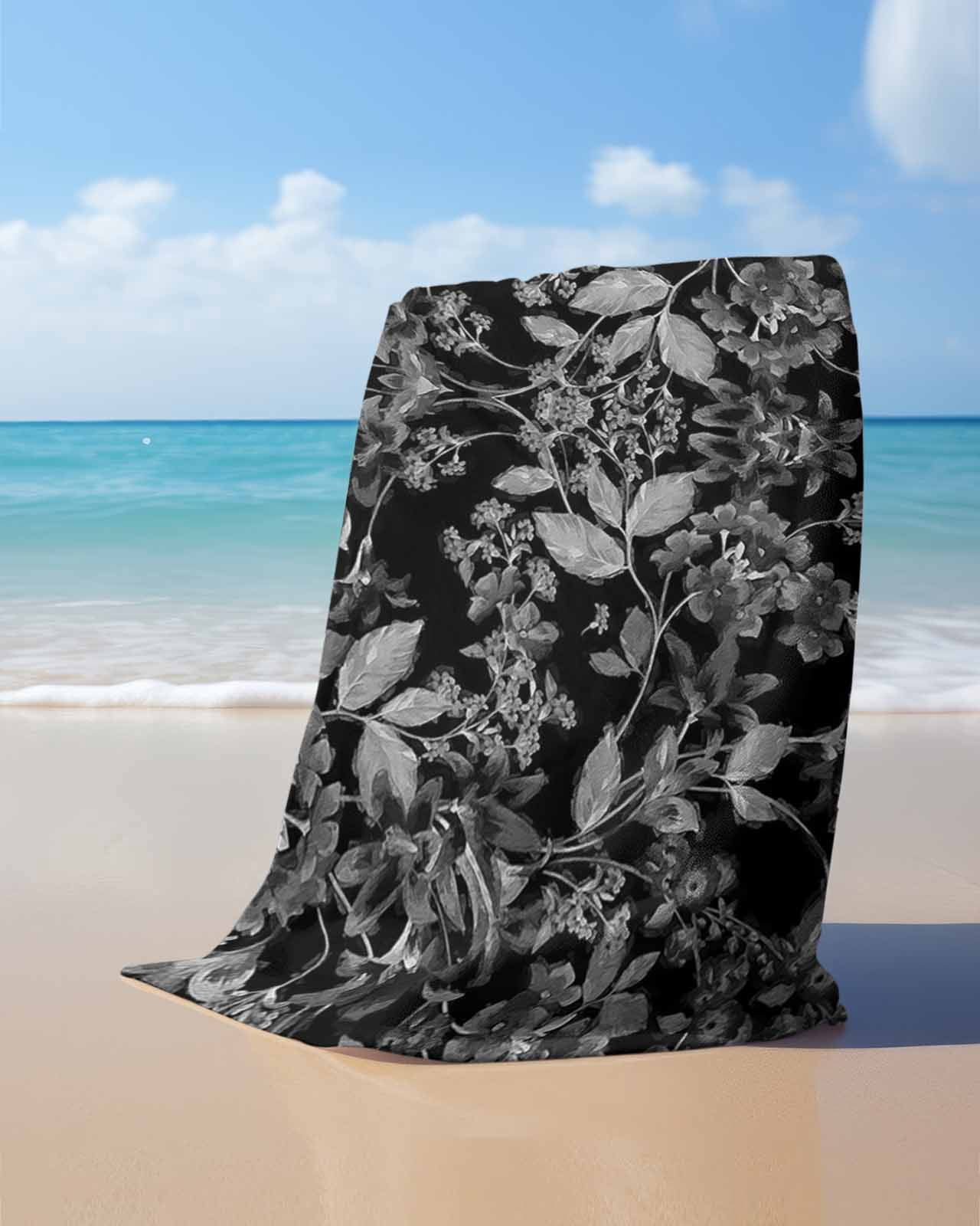 Black and White Floral Beach Towels Oversized Super Absorbent, Modern Oil Painting Abstract Art Lightweight Bath Towel Quick Dry Sets For Bathroom/Pool/Rv Camping/Beach Play/Gym Room/Picnic 35"x70"