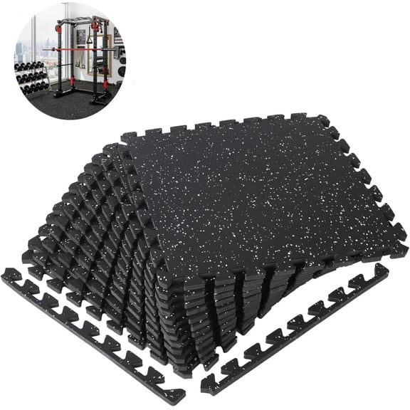 GARVEE Extra Thick Puzzle Exercise Equipment Mat with High Density EVA Foam Interlocking Tiles for Protective,Cushioned Workout Flooring for Home and Gym Equipment,Black,0.75"/48 Sq Ft - 13 Tiles