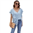 thumbnail image 4 of Blusas Informales Elegantes para Mujer, Blusas con Cuello en V, Botones y Mangas con Volantes. Azul S, 4 of 10