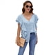 thumbnail image 4 of Blusas Informales Elegantes para Mujer, Blusas con Cuello en V, Botones y Mangas con Volantes. Azul XL, 4 of 10