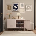 thumbnail image 3 of Locker Cabinet, Metal Storage Cabinet with Doors, Metal TV Stand for Bedroom, 39.4''W Metal Accent Storage Cabinets, Entryway Cabinet with Storage,Metal Storage Cabinet for Bedroom,Living Room,Pink, 3 of 7