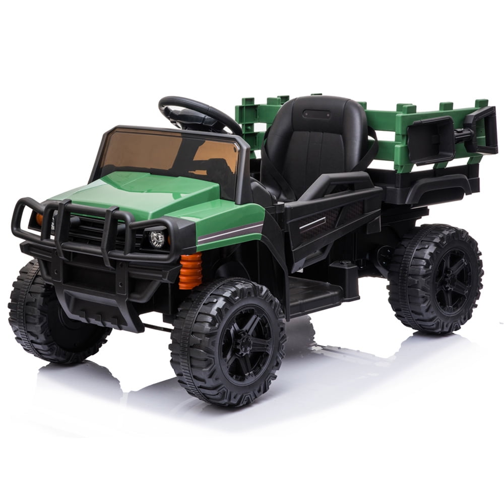 12V Ride on Toy with Remote Control, Power 4 Wheels Ride on Tractor Car with Trailer, 3 Speeds