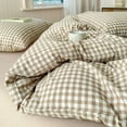 thumbnail image 4 of Tan Gingham Grid Duvet Cover Queen 3 Pieces Beige Plaid Duvet Cover  Washed Cotton Boho Plaid Comforter Cover with 2 Pillowcases Farmhouse Checkered Gingham Bedding Set Queen, 4 of 8