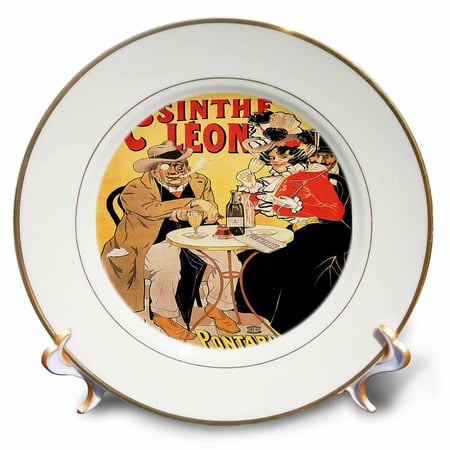 3dRose, Vintage Absinthe Leon French Wine Advertising Poster, 8 inch Porcelain Plate