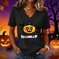 thumbnail image 2 of Qwertyu Halloween Shirts for Women Plus Size Ghost Pumpkin Print Short Sleeve V Neck Halloween Tshirts Casual Cute Halloween Graphic Tees Black 3XL, 2 of 4