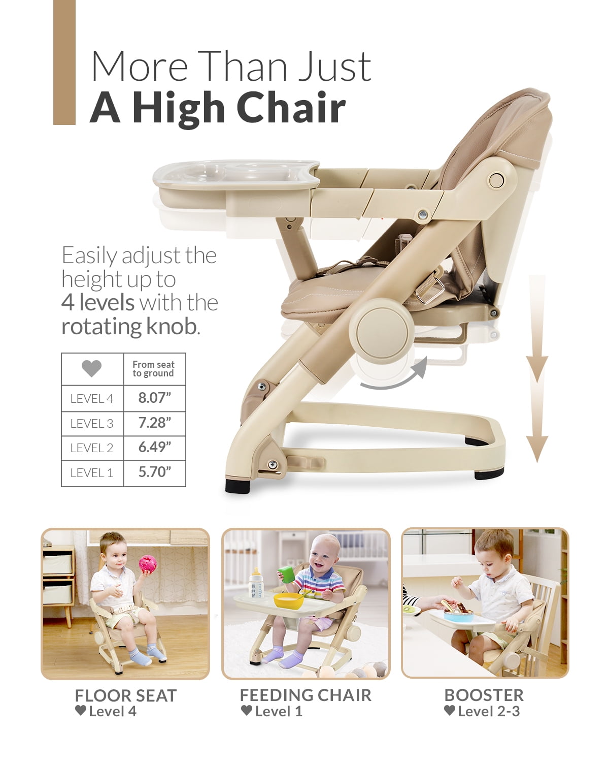 Unilove Feed Me 3-in-1 Dining Booster Seat for Infant and Toddler, Milk Tea