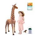 thumbnail image 1 of Set de animales de peluche BRINJOY con jirafa gigante con pájaro, cesta y hojas, 1 of 9