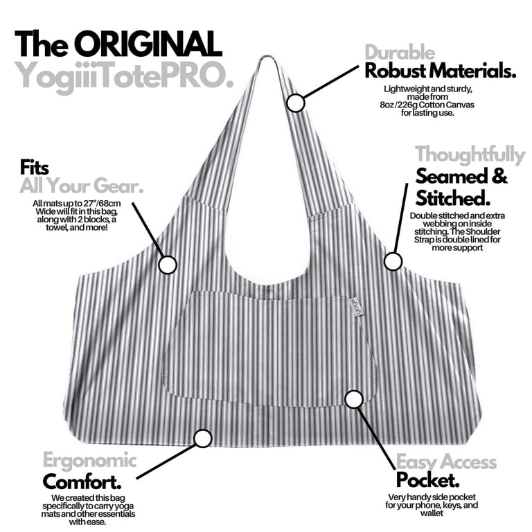 Yogiii Large Yoga Mat Bag | The ORIGINAL YogiiiTotePRO | Large Yoga Bag or  Yoga Mat Carrier with Side Pocket | Fits Most Size Mats (Striped Tangerine