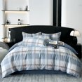 thumbnail image 1 of Juego de fundas de edredón EAVD Blue Plaid Queen de algodón suave con 2 fundas de almohada, 1 of 9