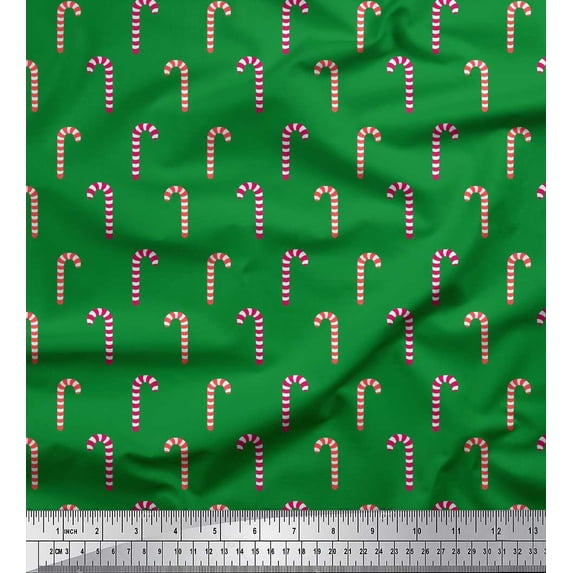 Soimoi Green Poly Georgette Fabric Candy Stick Food Print Sewing Fabric Yard 42 Inch Wide