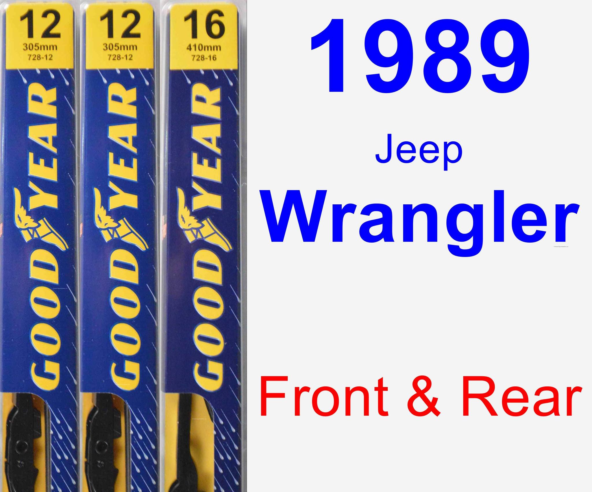 1989 Jeep Wrangler Wiper Blade Set/Kit (Front & Rear) (3 Blades