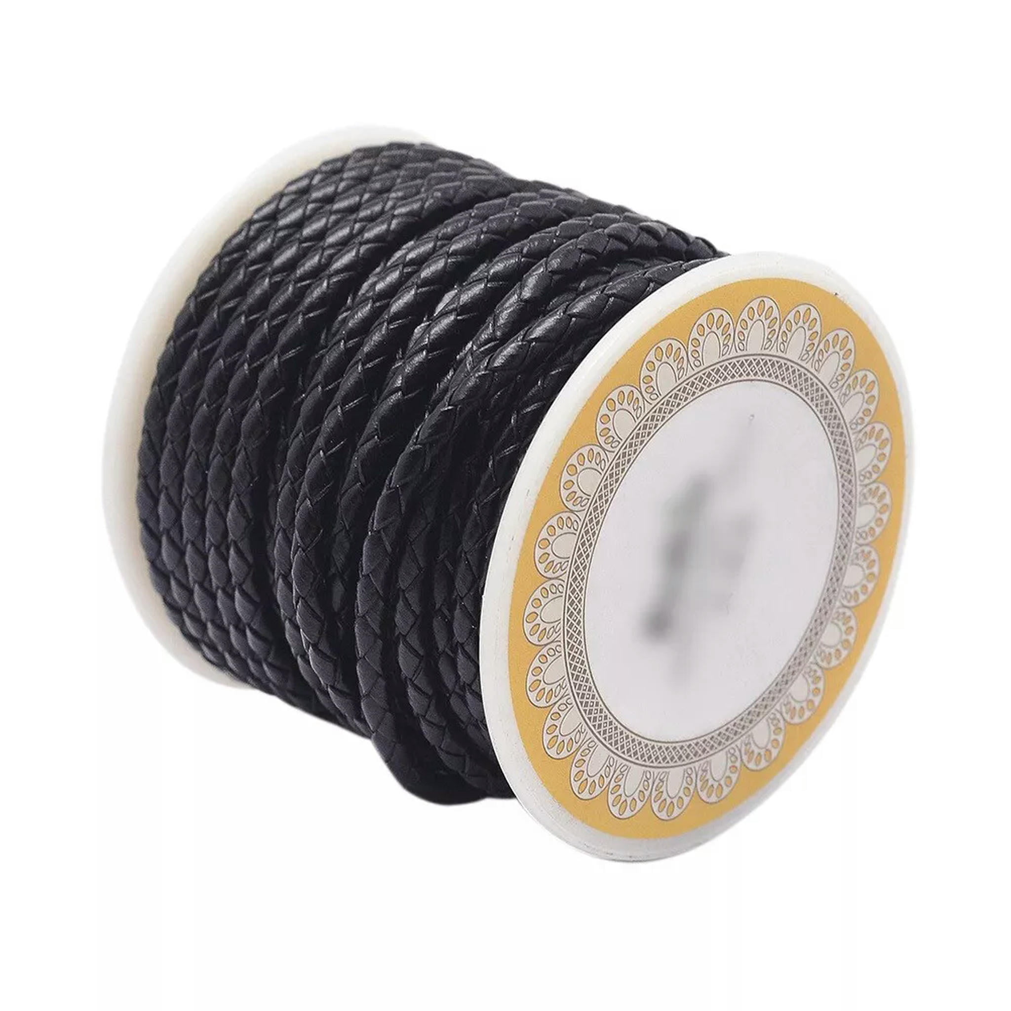 U8MO 8.74 yards/roll 3mm Black Round Braided Cowhide Leather Cord Leather Rope String
