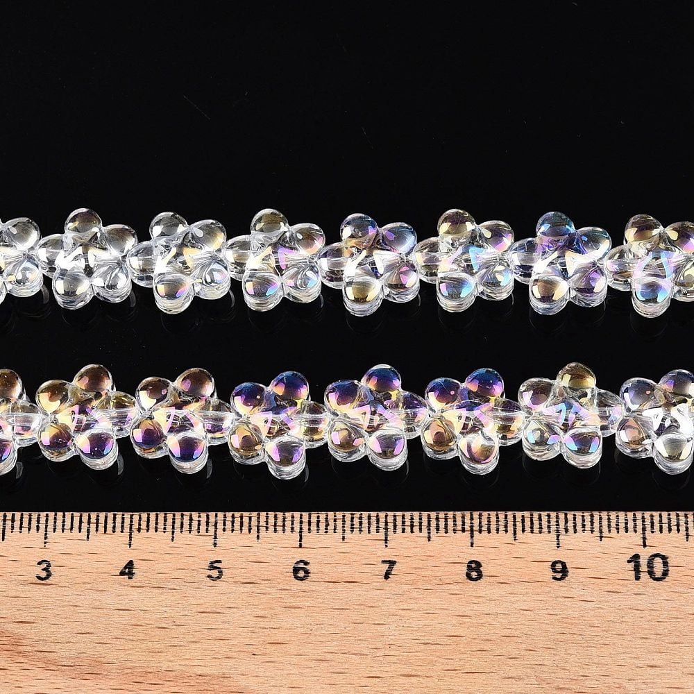 Electroplate Glass Beads Strands Flower Clear AB 12x12.5x7mm Hole: 1mm about 54~55pcs/strand 24.57~24.96 inch(62.4~63.4cm)