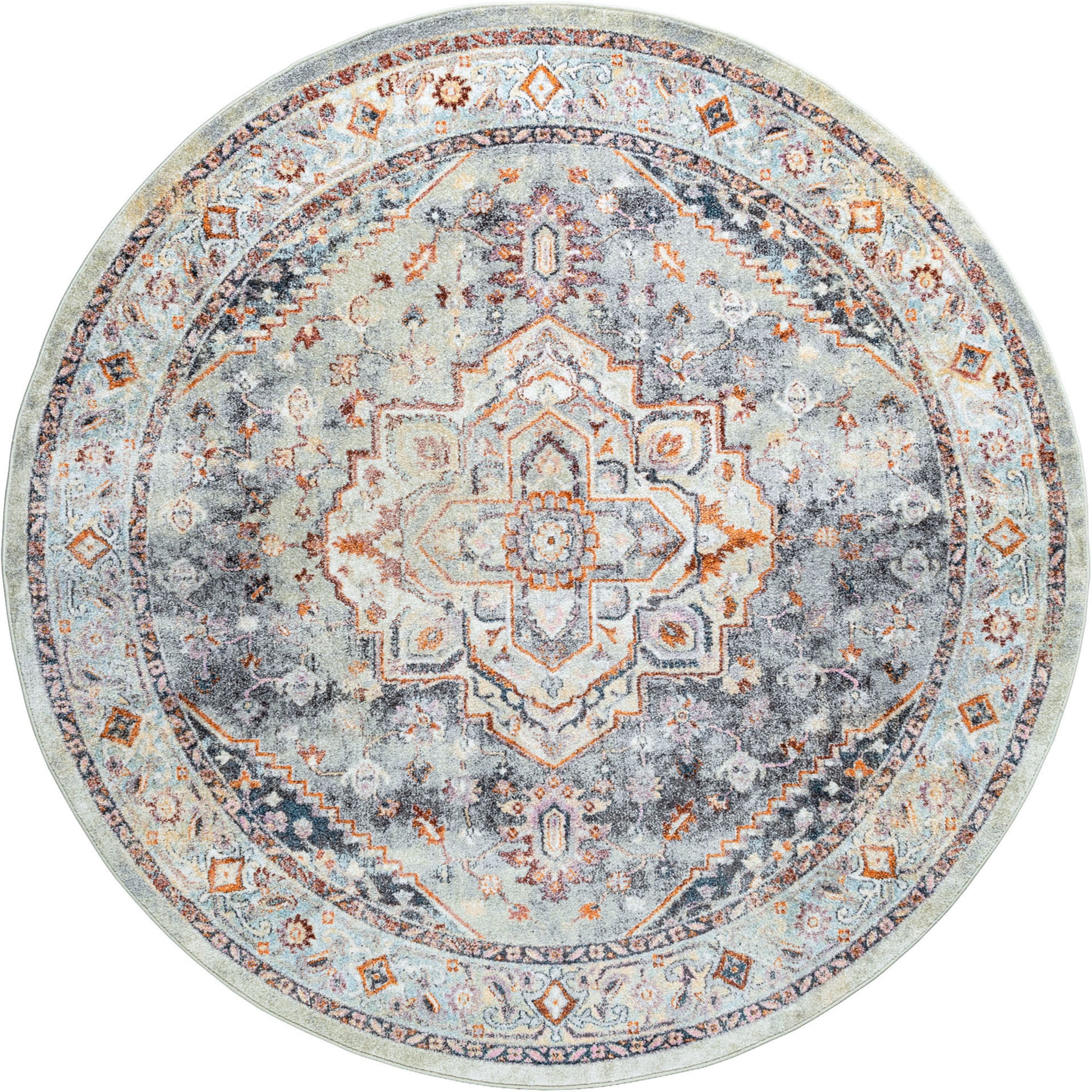 Bliss Rugs Vintage Traditional Oriental Round Rug for Living Room, Dining Room | Gray, 5'3''Round
