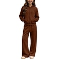 thumbnail image 5 of ITSAME Girls Fleece-Lined Outfit 2-Piece Full Zip Hoodie and Wide Leg Pants Fall Winter Warm Casual Set Size 13, 5 of 9