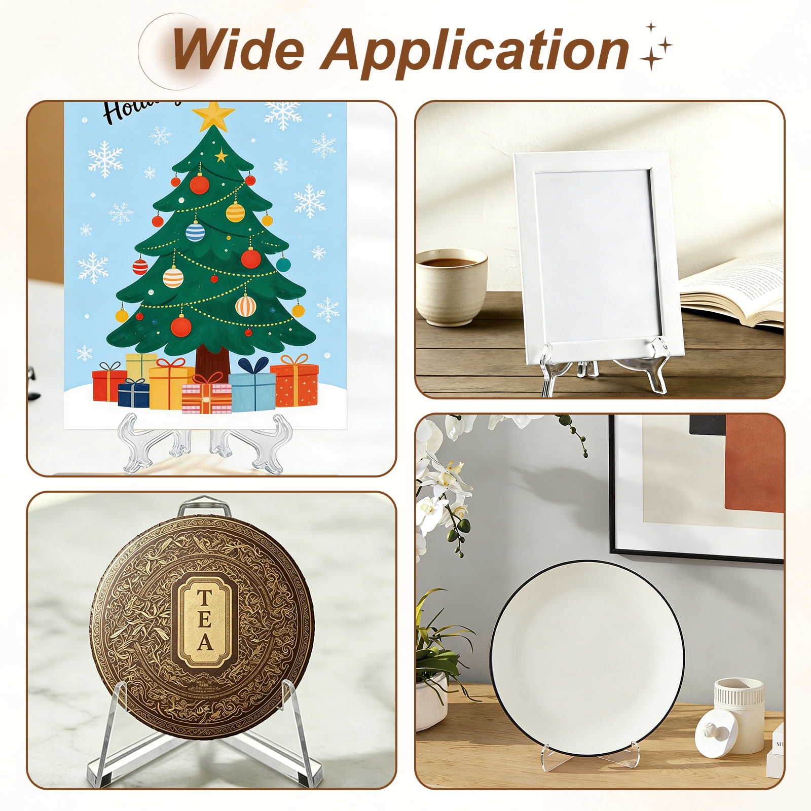 5 Inch Plastic Easel Stand, Display Plate Holders, Desktop Display Stand for Photo, Picture Frame, Card, Collectibles, Coins, Clear
