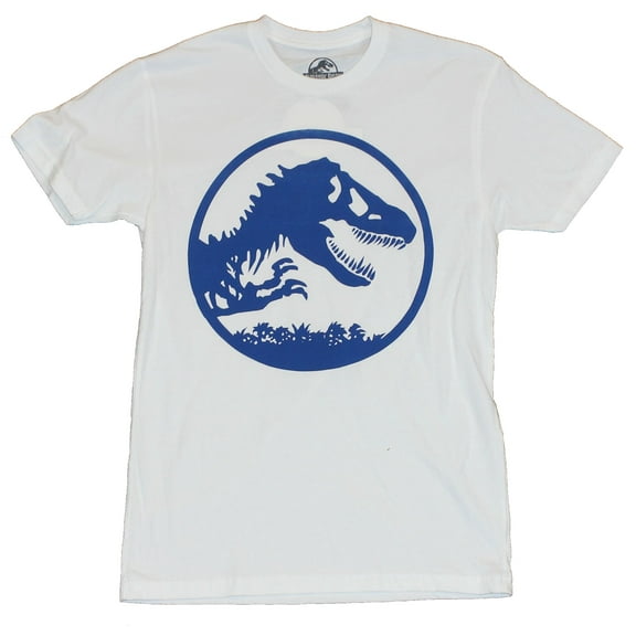Jurassic Park World Mens T-Shirt  - Circled Blue Skeleton T-Rex Image (Small)