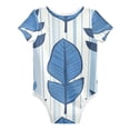 thumbnail image 2 of Blue Narrow Stripes Tropical Leaves Pure Cotton Bodysuit Short Sleeve Pajamas One-Piece Romper Unisex 18M, 2 of 6