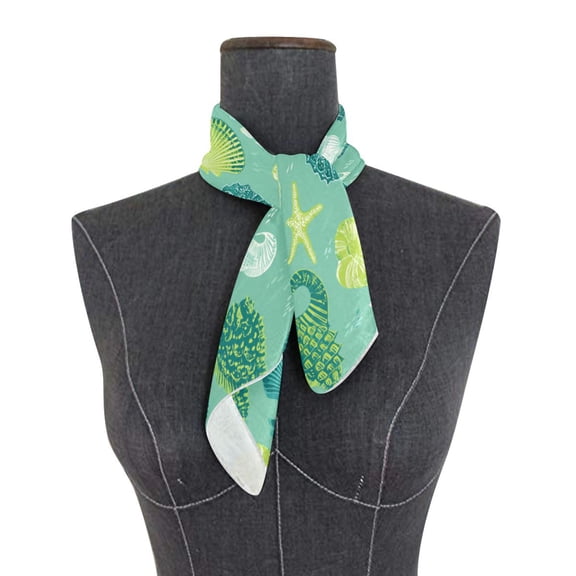 Square Scarf 24x24 Inch Coastal Seahorse Starfish Pattern Silky Satin Sun Protection Neck Scarf for Women Multi-Purpose Head Wrap Bandana for Hair Bag Decoration
