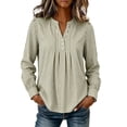 thumbnail image 7 of ClodeEU Women's Henley Pleated Front Long Sleeve Blouse,Casual Loose Flowy Shirt Top Green,Women's Plus XXL, 7 of 7