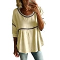 thumbnail image 2 of Womens Floral Babydoll Tops，Embroidered Tops Boho Floral Tops Loose Fit Tunic Top Crewneck Short Sleeve Shirts 3/4 Puff Sleeve Pleated Blouse Floral Blouses For Women Peplum Tops For Women S, 2 of 9