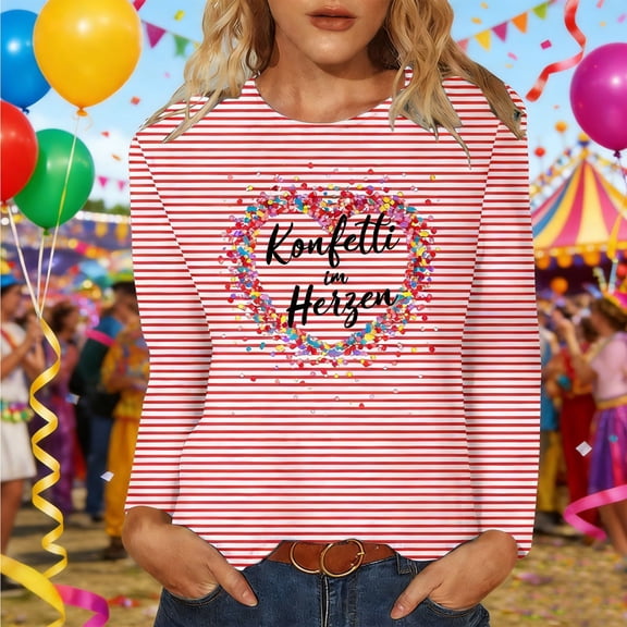 Striped T Shirts for Women Y2K Long Sleeve Crewneck Tee Spring Summer Casual Basic Tops