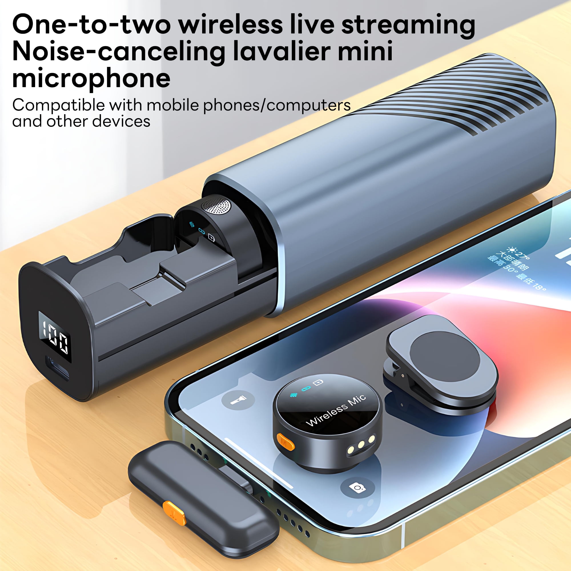 Pecham 2PCS Wireless Lavalier Microphone for iPhone iPad Android, Mini Microphone with Charging Case, Noise Cancelling Lapel Mic for Video Recording, Podcast
