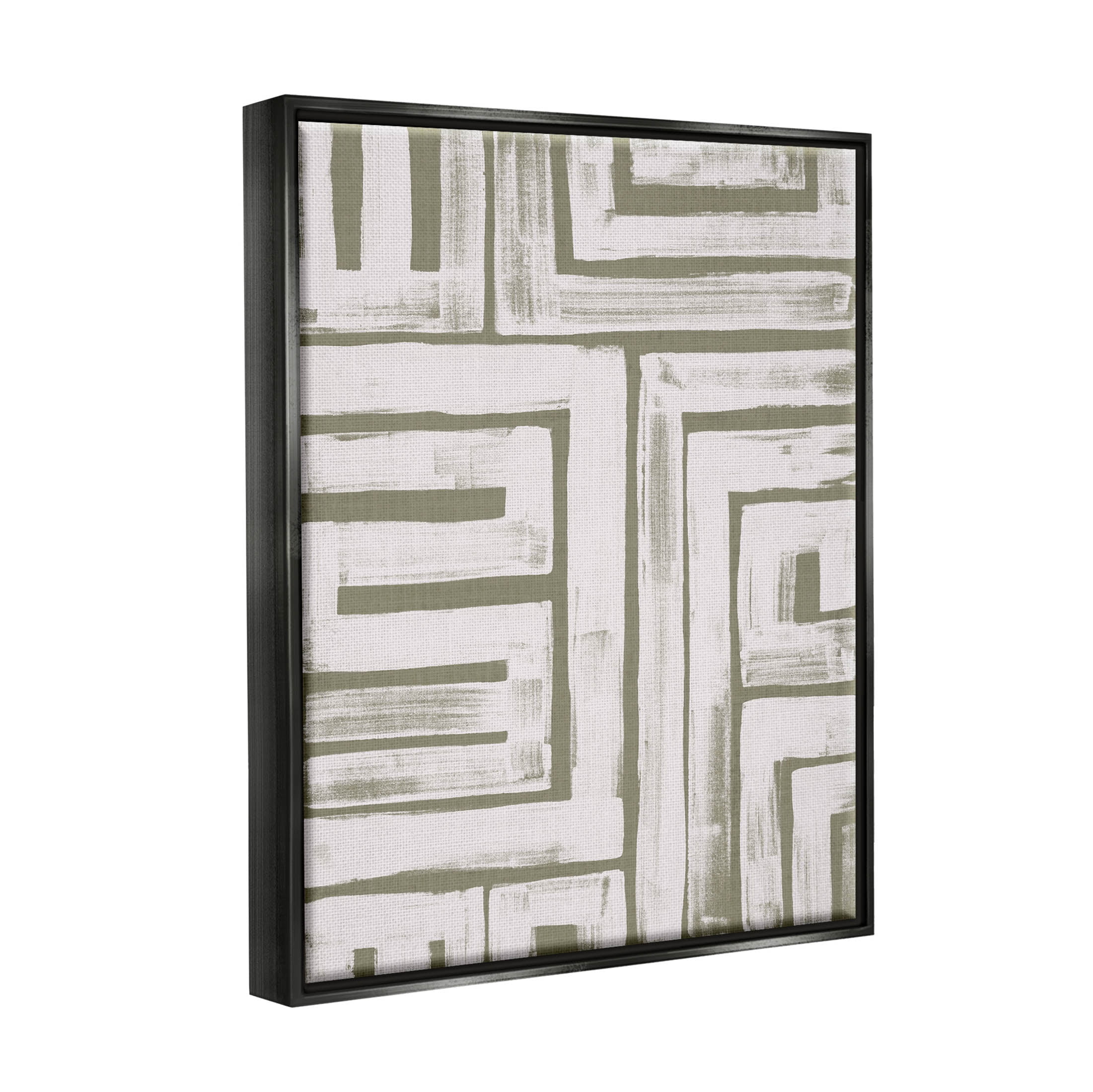 Stupell Industries Contemporary Lines Pattern Composition Graphic Art Jet Black Floating Framed Canvas Print Wall Art, Design by June Erica Vess