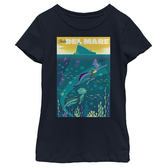 Girl's Luca Isola Del Mare Poster Graphic Tee Navy Blue Medium