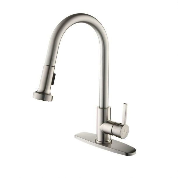 Homelody Commercial Brushed Nickel Kitchen Faucet Cupc Certificated Kitchen Faucets With Pull Down Sprayer Single Handle Laundry Kitchen Faucet With Deck Plate High Arc Pull Out Utility Sink Faucet Walmart Com