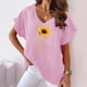 thumbnail image 5 of Camiseta de Manga Corta con Cuello en V con Impresión de Girasol, Algodón Casual Y Top de Cáñamo, 5 of 6