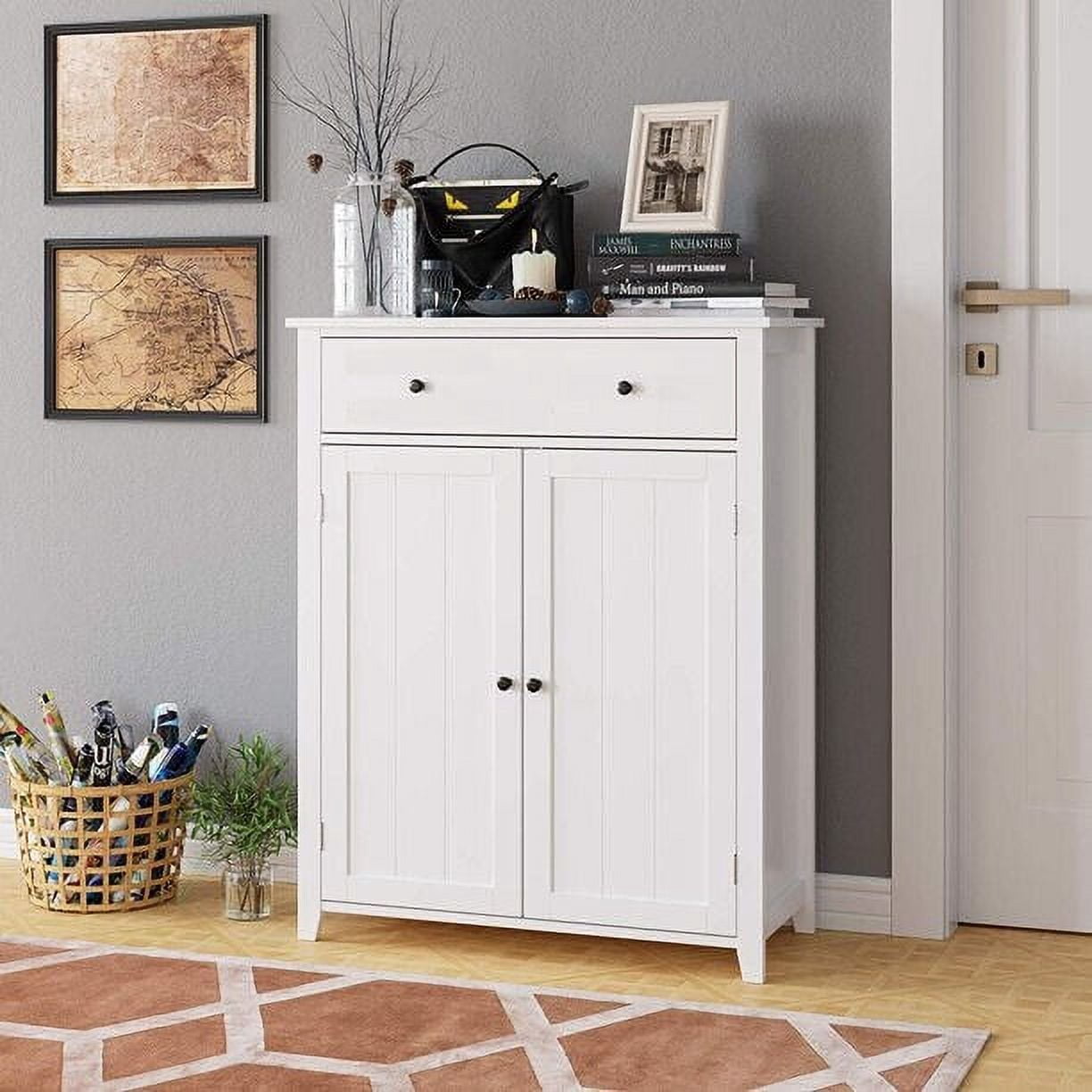 ERTWER Wooden Floor Cabinet Freestanding Bathroom Storage Cabinet Unit Home Decor.Waterproof and moisture-proof.Can be used as bathroom cabinet, dining cabinet and porch cabinet White
