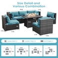 thumbnail image 3 of RADIATA 7-Piece Patio Furniture Set with Fire Pit Table – Modern Luxury 29.3'' High Back Patio Furniture Sectional, Outdoor Sectional with Fire Pit for Backyard Conversation & Lounge Aqua Cushion, 3 of 10
