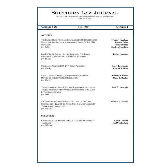 Southern Law Journal Fall 2021, (Paperback)