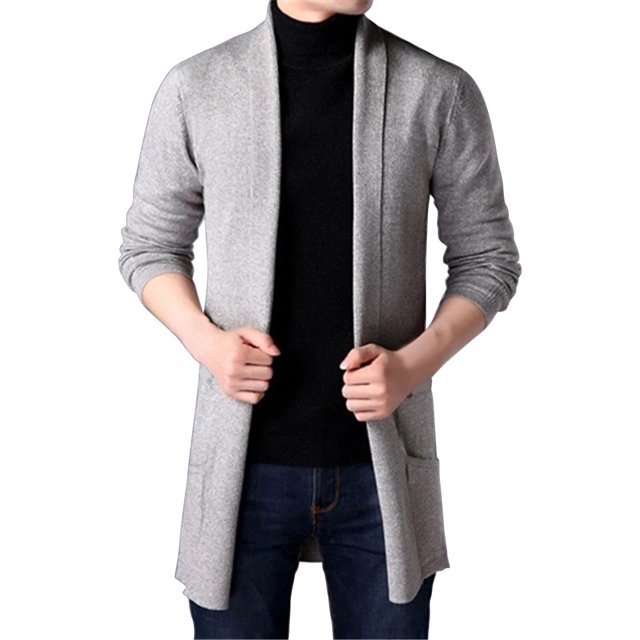 Sweater Patchwork Coat Men Long Sleeve Knitted Cardigan Retro Outwear